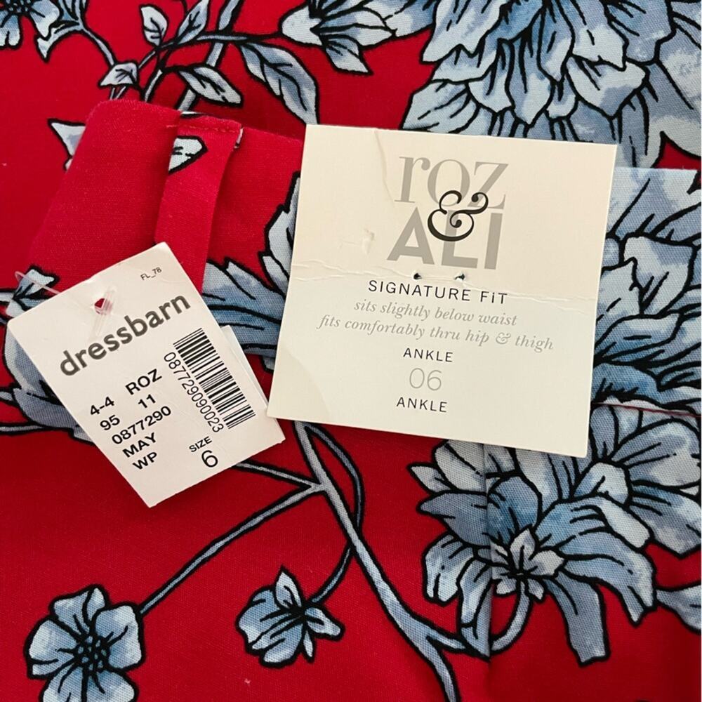 NEW Roz & Ali Floral Cropped Pants Red Blue Size 6 - Picture 11 of 14